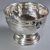 Rare Arts & Crafts Liberty & Co HM Silver & Enamel Cymric Bowl c.1905- Signed (12 of 14) Rare Arts & Crafts Liberty & Co HM Silver & Enamel Cymric Bowl c.1905- Signed (12 of 14)