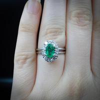 Vintage Emerald and Diamond Platinum Oval Cluster Halo Ring (5 of 9) Vintage Emerald and Diamond Platinum Oval Cluster Halo Ring (5 of 9)