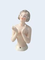 Large German Porcelain Nude Lady Pin Cushion Half Doll