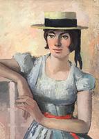 Original Oil on Board 'The Straw Boater' by Toby Horne Shepherd - Signed & Dated 1959 (2 of 3) Original Oil on Board 'The Straw Boater' by Toby Horne Shepherd - Signed & Dated 1959 (2 of 3)