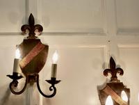 Pair of Wrought Iron Heraldic Shield Shaped Girandole Wall Mirrors (3 of 7) Pair of Wrought Iron Heraldic Shield Shaped Girandole Wall Mirrors (3 of 7)