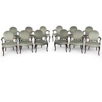 Rare Set of Twelve George III Mahogany Open Armchairs in French Hepplewhite Taste