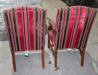 1900s Pair of Mahogany Club Armchairs with Red Stripe Seats (3 of 3) 1900s Pair of Mahogany Club Armchairs with Red Stripe Seats (3 of 3)