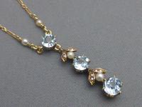 9ct Gold, Blue Zircon & Pearl Necklace (3 of 7) 9ct Gold, Blue Zircon & Pearl Necklace (3 of 7)