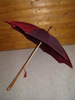 Vintage Hand Carved Handled Umbrella With Burgundy Canopy & Tassel (4 of 13) Vintage Hand Carved Handled Umbrella With Burgundy Canopy & Tassel (4 of 13)