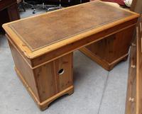 1960's Large Ducal Pine Pedestal Desk with Brown Leather inset on Top (5 of 5) 1960's Large Ducal Pine Pedestal Desk with Brown Leather inset on Top (5 of 5)