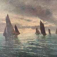 Antique marine seascape oil painting Fishing Boats with a good catch signed W Graves 1918 (7 of 11) Antique marine seascape oil painting Fishing Boats with a good catch signed W Graves 1918 (7 of 11)