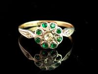 Vintage Art Deco Flower Ring, 9ct Gold & Silver, Emerald Paste (9 of 11) Vintage Art Deco Flower Ring, 9ct Gold & Silver, Emerald Paste (9 of 11)