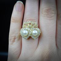 Antique Pearl and Diamond Twin Double Heart Bow 18ct Yellow Gold Ring (5 of 9) Antique Pearl and Diamond Twin Double Heart Bow 18ct Yellow Gold Ring (5 of 9)