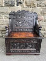 Antique Small Oak Carved Hall Sdeat Bench (1 of 13)
