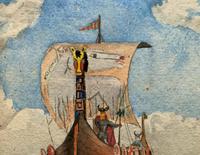 Unusual Original 19thc Seascape watercolour Painting - 11thc Vikings & Longboat (5 of 11) Unusual Original 19thc Seascape watercolour Painting - 11thc Vikings & Longboat (5 of 11)