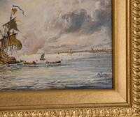 Oil painting by Adolphe Ragon “The Spanish Armada being fire-shipped by Sir Francis Drake at Calais” (4 of 4) Oil painting by Adolphe Ragon “The Spanish Armada being fire-shipped by Sir Francis Drake at Calais” (4 of 4)
