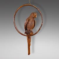 Exceptional & Rare Black Forest Carved Parrot