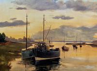 'the Estuary At Sundown' A Large Superb Original Vintage Seascape Oil Painting (5 of 12) 'the Estuary At Sundown' A Large Superb Original Vintage Seascape Oil Painting (5 of 12)