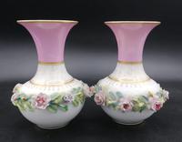 Pair of Antique French Porcelain Vases with Appliquéd Flowers (2 of 4) Pair of Antique French Porcelain Vases with Appliquéd Flowers (2 of 4)
