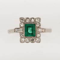 Art Deco Emerald & Diamond Cluster Engagement Ring c.1930 (5 of 7) Art Deco Emerald & Diamond Cluster Engagement Ring c.1930 (5 of 7)