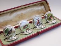 Cased Set of 4 Edwardian Silver & Enamel English Game Menu Holders by Sampson Mordan, Chester, 1904 (4 of 15) Cased Set of 4 Edwardian Silver & Enamel English Game Menu Holders by Sampson Mordan, Chester, 1904 (4 of 15)