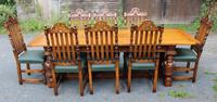 1960s Carved Oak Refectory Table with Set 8 Dining Chairs Green Upholstery (6 of 10) 1960s Carved Oak Refectory Table with Set 8 Dining Chairs Green Upholstery (6 of 10)