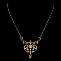 Antique Edwardian Pearl Diamond Green Garnet Lavaliere Necklace 15ct Gold c.1905 (8 of 8) Antique Edwardian Pearl Diamond Green Garnet Lavaliere Necklace 15ct Gold c.1905 (8 of 8)