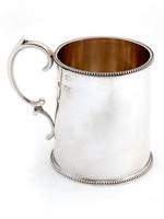 Plain Edwardian Silver Christening Mug with Scroll Handle and Beaded Border (3 of 6) Plain Edwardian Silver Christening Mug with Scroll Handle and Beaded Border (3 of 6)