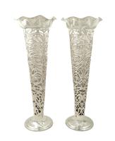 Pair of Antique Art Nouveau Sterling Silver 10 1/2" Vases 1905 (6 of 9) Pair of Antique Art Nouveau Sterling Silver 10 1/2" Vases 1905 (6 of 9)
