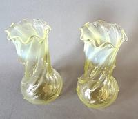 Gorgeous Pair of Victorian Uranium Vaseline Glass Posy Vases (1 of 7)