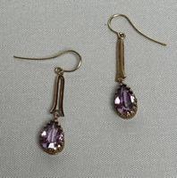 Pair of 9ct Gold & Rose de France Amethyst Drop Earrings (1 of 7)