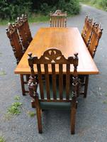 1960s Carved Oak Refectory Table with Set 8 Dining Chairs Green Upholstery (7 of 10) 1960s Carved Oak Refectory Table with Set 8 Dining Chairs Green Upholstery (7 of 10)