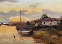 'the Estuary At Sundown' A Large Superb Original Vintage Seascape Oil Painting (3 of 12) 'the Estuary At Sundown' A Large Superb Original Vintage Seascape Oil Painting (3 of 12)