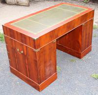 1960s Yew Wood Pedestal Desk with Green Leather Top- Military Style (5 of 5) 1960s Yew Wood Pedestal Desk with Green Leather Top- Military Style (5 of 5)