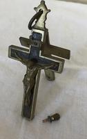 Antique Brass & Ebony Crucifix  Pendant - Hidden Keepsake Space Early 1900s