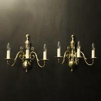 English Pair of Brass Antique Wall Lights