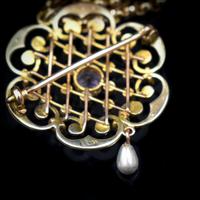 Antique Amethyst & Pearl Lavalier 9ct 9K Gold Pendant Brooch & Chain Necklace (7 of 9) Antique Amethyst & Pearl Lavalier 9ct 9K Gold Pendant Brooch & Chain Necklace (7 of 9)