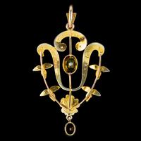 Antique Suffragette Art Nouveau Pendant Peridot Amethyst Pearl 9ct Gold c 1910 (3 of 5) Antique Suffragette Art Nouveau Pendant Peridot Amethyst Pearl 9ct Gold c 1910 (3 of 5)