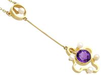 1.31ct Amethyst & Pearl, 15ct Yellow Gold Necklace - Antique c.1910 (4 of 9) 1.31ct Amethyst & Pearl, 15ct Yellow Gold Necklace - Antique c.1910 (4 of 9)