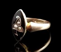 Antique Navette Mourning Ring, Black Enamel & Pearl, Ivy Leaf, 9ct Gold (6 of 10) Antique Navette Mourning Ring, Black Enamel & Pearl, Ivy Leaf, 9ct Gold (6 of 10)