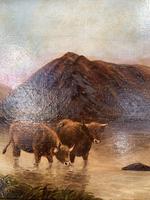 Antique Scottish landscape oil painting with Highland Cattle signed M Allinson 1 of 2 (6 of 10) Antique Scottish landscape oil painting with Highland Cattle signed M Allinson 1 of 2 (6 of 10)