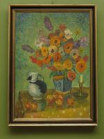 Large Framed Nordic Oil on Canvas Painting of Still Life Flowers & Puffin Jug (2 of 9) Large Framed Nordic Oil on Canvas Painting of Still Life Flowers & Puffin Jug (2 of 9)