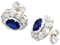2.10ct Basaltic Sapphire & 3.30ct Diamond, 9ct Yellow Gold Cluster Earrings - Antique c.1890 (3 of 9) 2.10ct Basaltic Sapphire & 3.30ct Diamond, 9ct Yellow Gold Cluster Earrings - Antique c.1890 (3 of 9)
