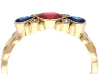 0.50ct Ruby, 0.32ct Sapphire & Diamond, 18ct Yellow Gold Dress Ring - Vintage c.1940 (2 of 9) 0.50ct Ruby, 0.32ct Sapphire & Diamond, 18ct Yellow Gold Dress Ring - Vintage c.1940 (2 of 9)