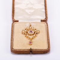 Antique Edwardian 1.07 Carat Pink Tourmaline & Pearl Pendant c.1901 (4 of 6) Antique Edwardian 1.07 Carat Pink Tourmaline & Pearl Pendant c.1901 (4 of 6)