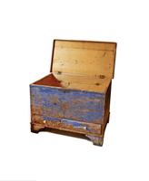 19th Century Pine Coffer in Old Blue Paint From Denmark