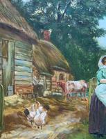 Wonderful Original Signed Vintage Oil Painting - Pretty Milkmaid in Farmyard (7 of 12) Wonderful Original Signed Vintage Oil Painting - Pretty Milkmaid in Farmyard (7 of 12)