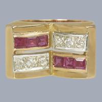French Art Deco 1930s Ruby & Diamond 18ct Gold Cocktail Ring – Retro Vintage Statement (1 of 10)