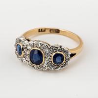 Antique Victorian Gold Sapphire & Diamond Trilogy Cluster Ring c.1880 Antique Victorian Gold Sapphire & Diamond Trilogy Cluster Ring c.1880