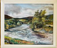 Original Oil on Board 'Couple by a Highland River' by Helmut Petzsch (1920-2008) Framed - Signed Verso