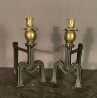 Unusual Decorative French Brass & Steel Fire Dogs with Candle Sconces (6 of 8) Unusual Decorative French Brass & Steel Fire Dogs with Candle Sconces (6 of 8)