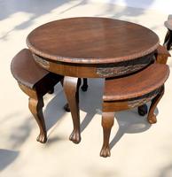 Asian Oak Coffee Table with Four Space Saving Under Tables