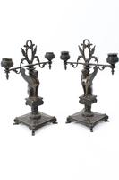 Pair Antique Regency Egyptian Revival Bronze Candelabra