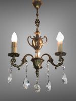 Gilt Bronze Chandelier 3 Arm Ceiling Light with Crystal Droplets (2 of 8) Gilt Bronze Chandelier 3 Arm Ceiling Light with Crystal Droplets (2 of 8)